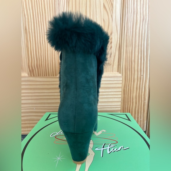 Forest Green Lulu Hun Collectif Tatiana Fur Trimmed Ankle Boot Booties Retro 37 - Picture 4 of 7